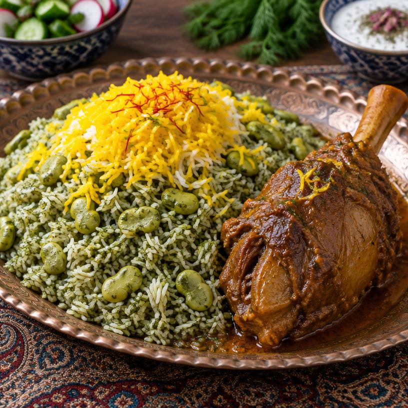 Baghali polo ba mahicheh