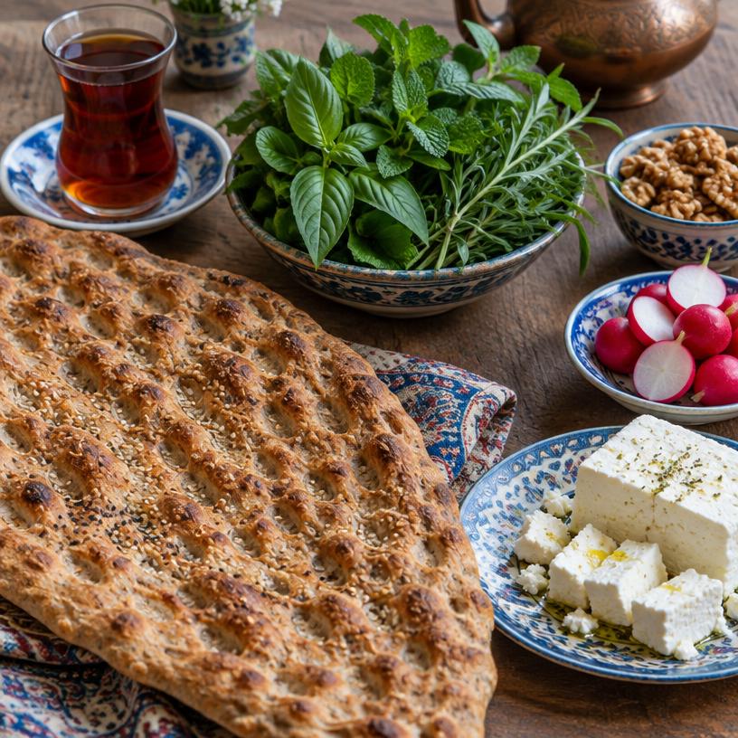 Nan-e sangak, panir o sabzi